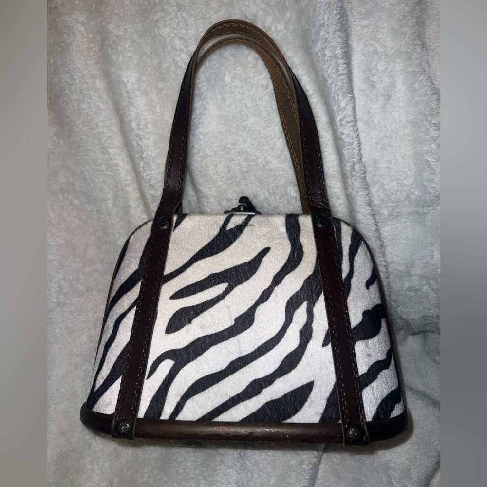 Small vintage zebra print wooden handbag